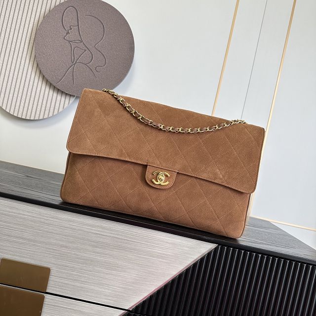 CC suede calfskin maxi flap bag AS6234 brown