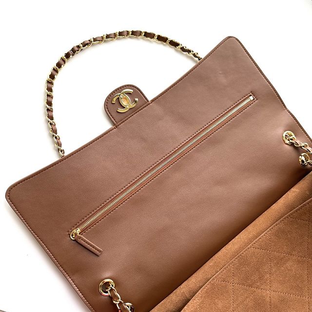 CC suede calfskin maxi flap bag AS6234 brown