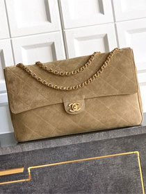 CC suede calfskin maxi flap bag AS6234 light brown