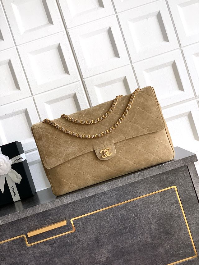 CC suede calfskin maxi flap bag AS6234 light brown