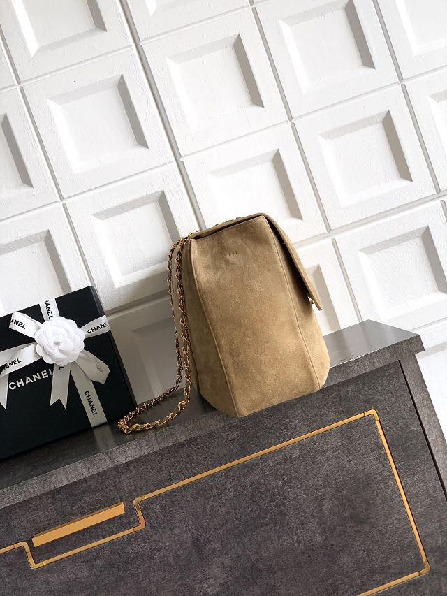 CC suede calfskin maxi flap bag AS6234 light brown
