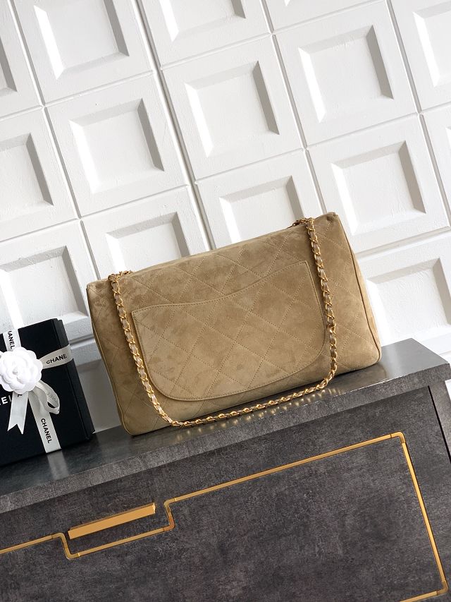 CC suede calfskin maxi flap bag AS6234 light brown