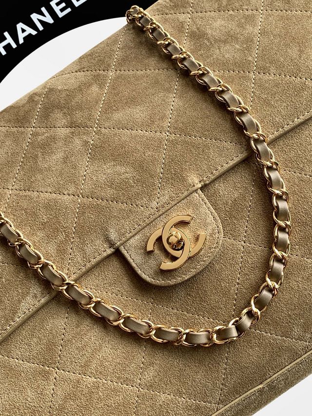 CC suede calfskin maxi flap bag AS6234 light brown