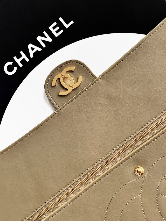 CC suede calfskin maxi flap bag AS6234 light brown