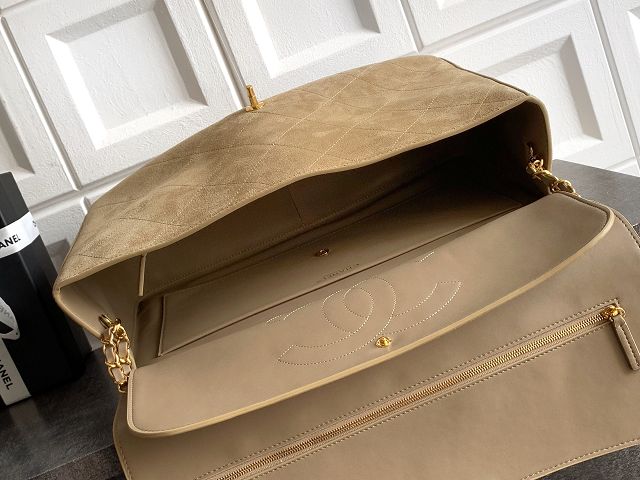 CC suede calfskin maxi flap bag AS6234 light brown