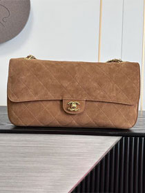 CC suede calfskin maxi flap bag AS6281 brown
