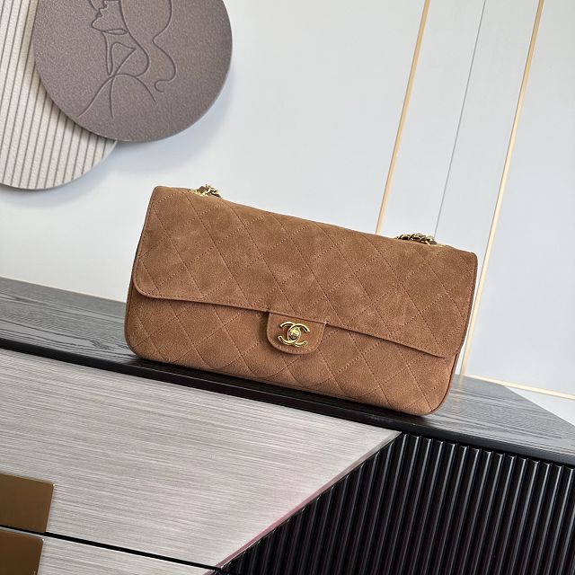 CC suede calfskin maxi flap bag AS6281 brown