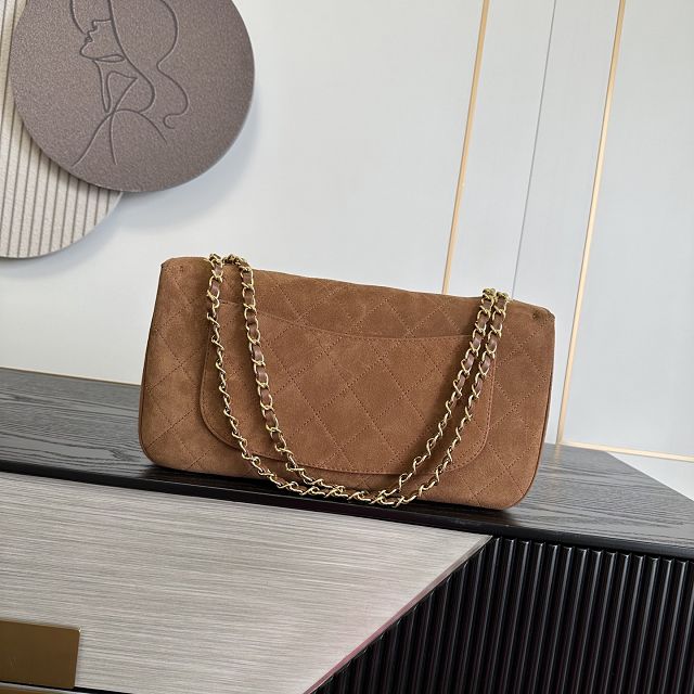 CC suede calfskin maxi flap bag AS6281 brown