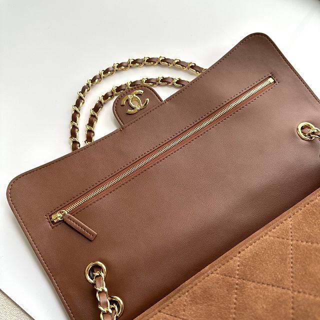 CC suede calfskin maxi flap bag AS6281 brown
