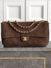 CC suede calfskin maxi flap bag AS6281 dark brown