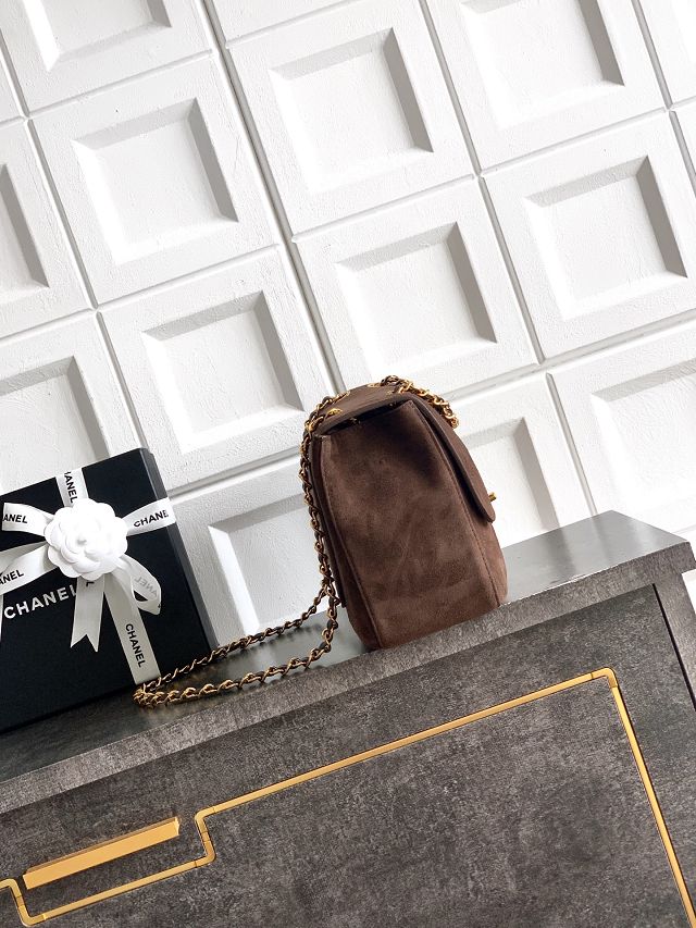 CC suede calfskin maxi flap bag AS6281 dark brown
