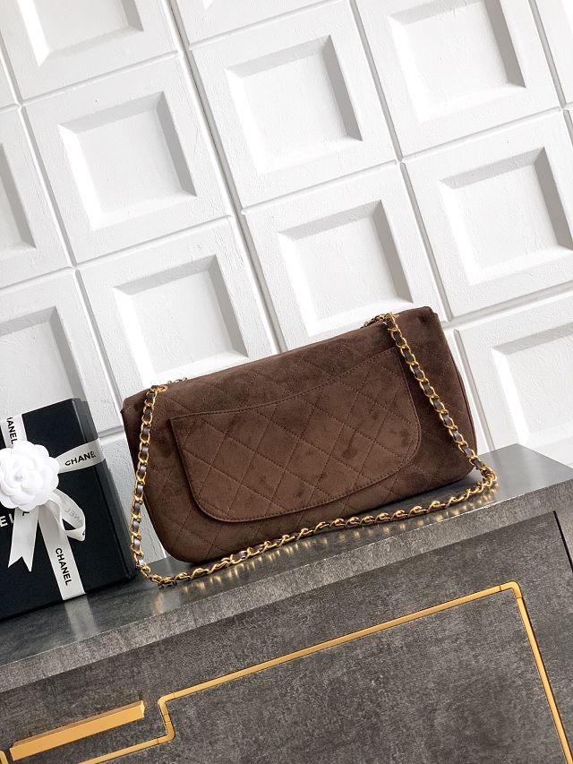 CC suede calfskin maxi flap bag AS6281 dark brown