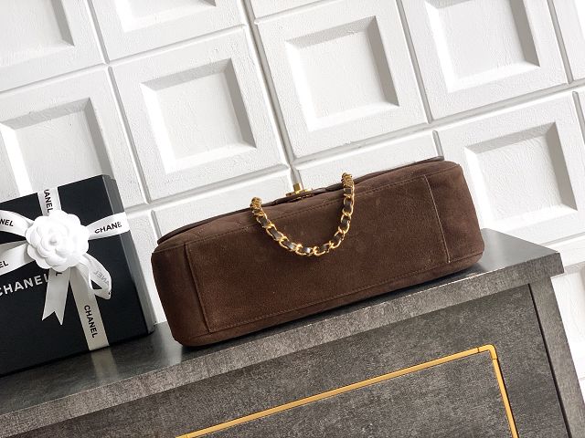 CC suede calfskin maxi flap bag AS6281 dark brown