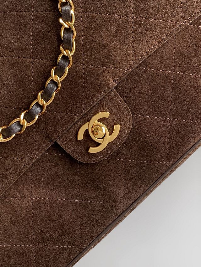 CC suede calfskin maxi flap bag AS6281 dark brown