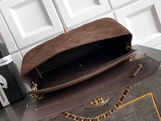 CC suede calfskin maxi flap bag AS6281 dark brown