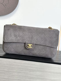 CC suede calfskin maxi flap bag AS6281 grey