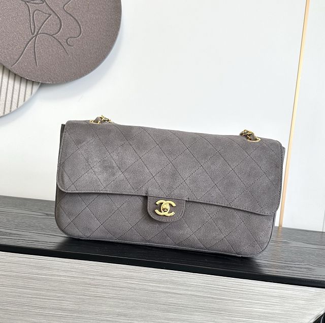 CC suede calfskin maxi flap bag AS6281 grey