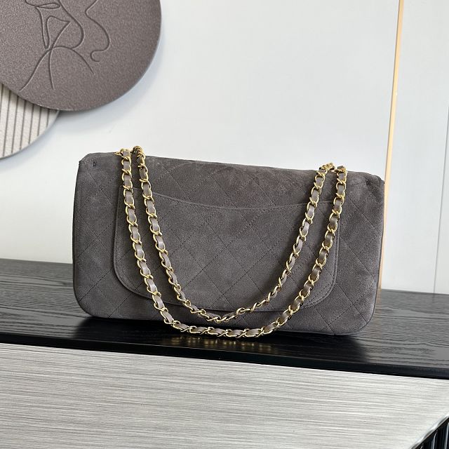 CC suede calfskin maxi flap bag AS6281 grey