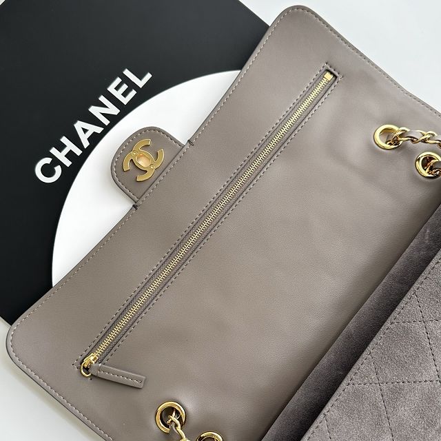 CC suede calfskin maxi flap bag AS6281 grey
