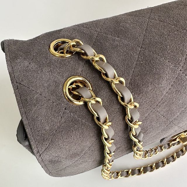 CC suede calfskin maxi flap bag AS6281 grey