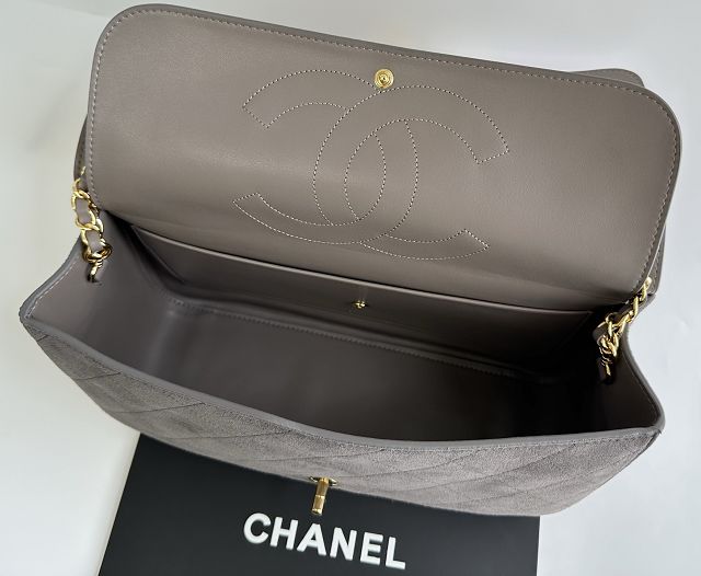 CC suede calfskin maxi flap bag AS6281 grey