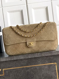 CC suede calfskin maxi flap bag AS6281 light brown