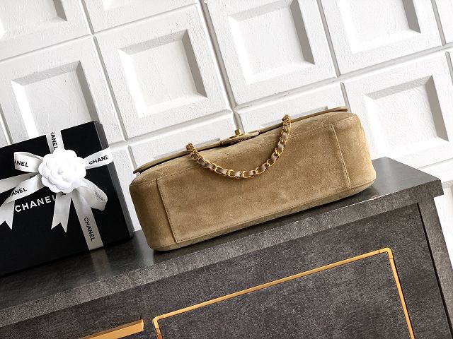 CC suede calfskin maxi flap bag AS6281 light brown