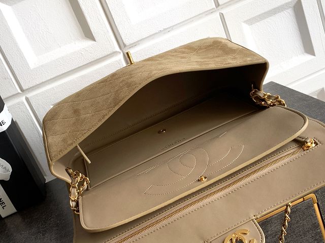 CC suede calfskin maxi flap bag AS6281 light brown