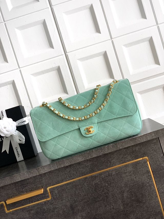 CC suede calfskin maxi flap bag AS6281 mint green