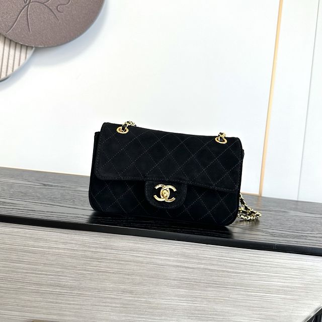CC suede calfskin mini flap bag AS6281 black