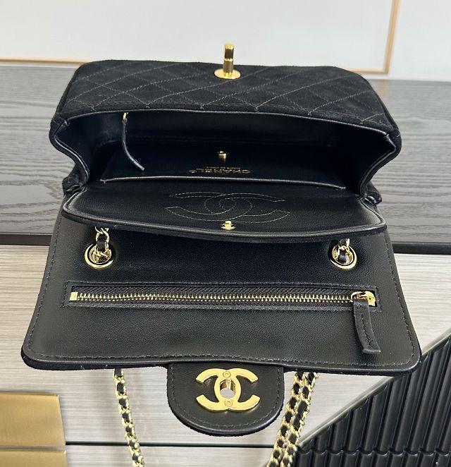 CC suede calfskin mini flap bag AS6281 black