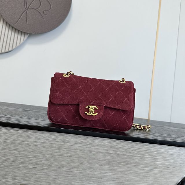 CC suede calfskin mini flap bag AS6281 bordeaux