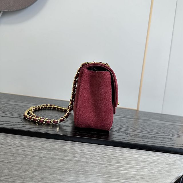 CC suede calfskin mini flap bag AS6281 bordeaux