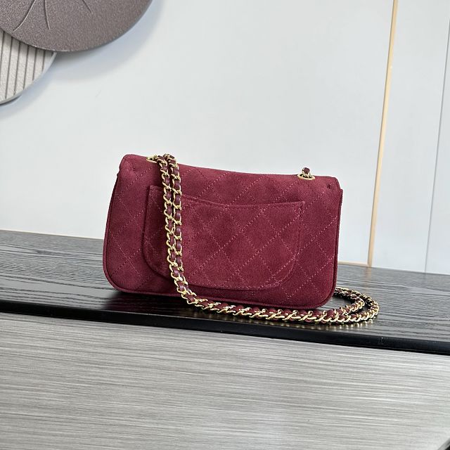 CC suede calfskin mini flap bag AS6281 bordeaux