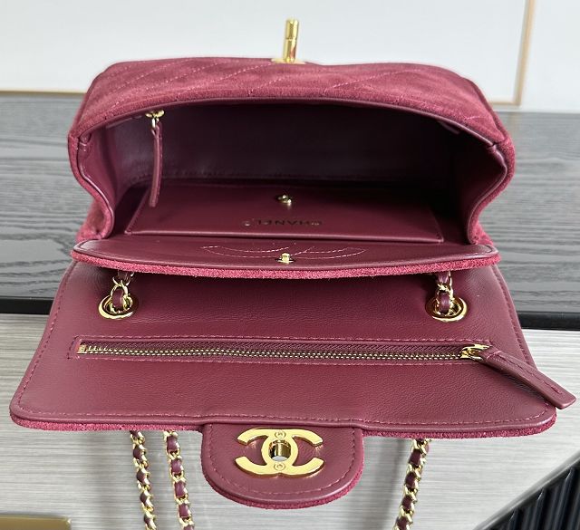 CC suede calfskin mini flap bag AS6281 bordeaux
