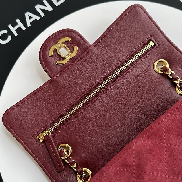 CC suede calfskin mini flap bag AS6281 bordeaux