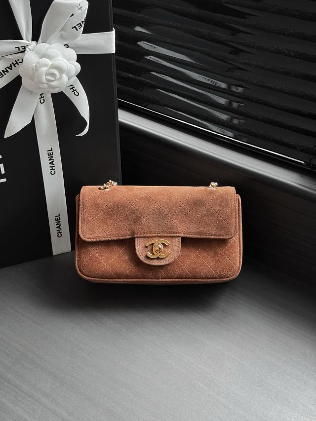CC suede calfskin mini flap bag AS6281 brown