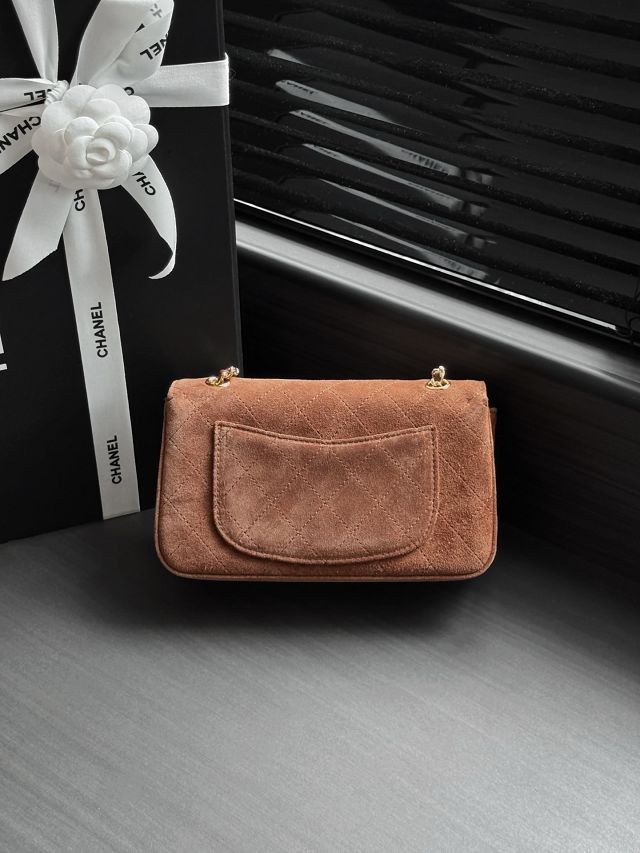 CC suede calfskin mini flap bag AS6281 brown
