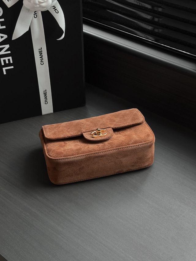 CC suede calfskin mini flap bag AS6281 brown