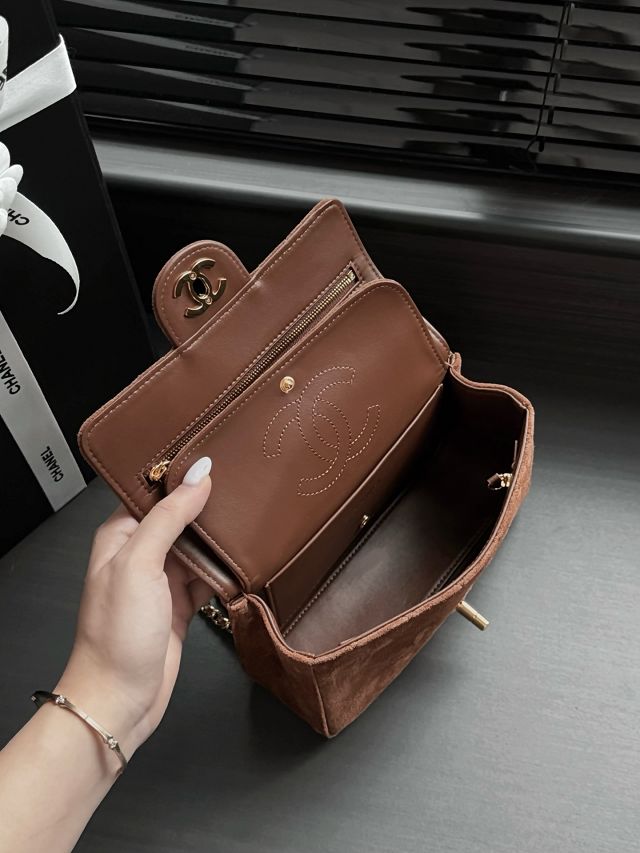 CC suede calfskin mini flap bag AS6281 brown