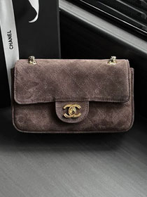 CC suede calfskin mini flap bag AS6281 dark brown