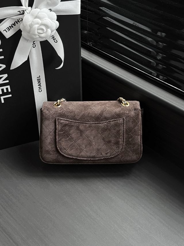 CC suede calfskin mini flap bag AS6281 dark brown