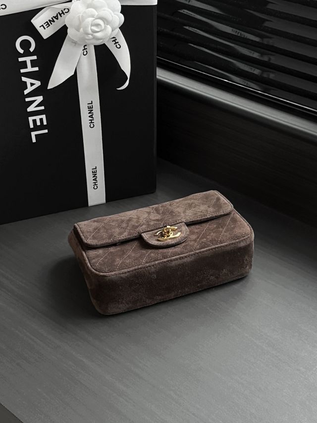 CC suede calfskin mini flap bag AS6281 dark brown