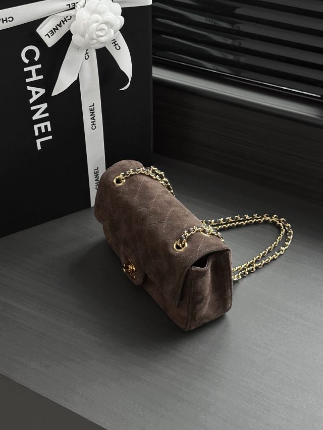CC suede calfskin mini flap bag AS6281 dark brown