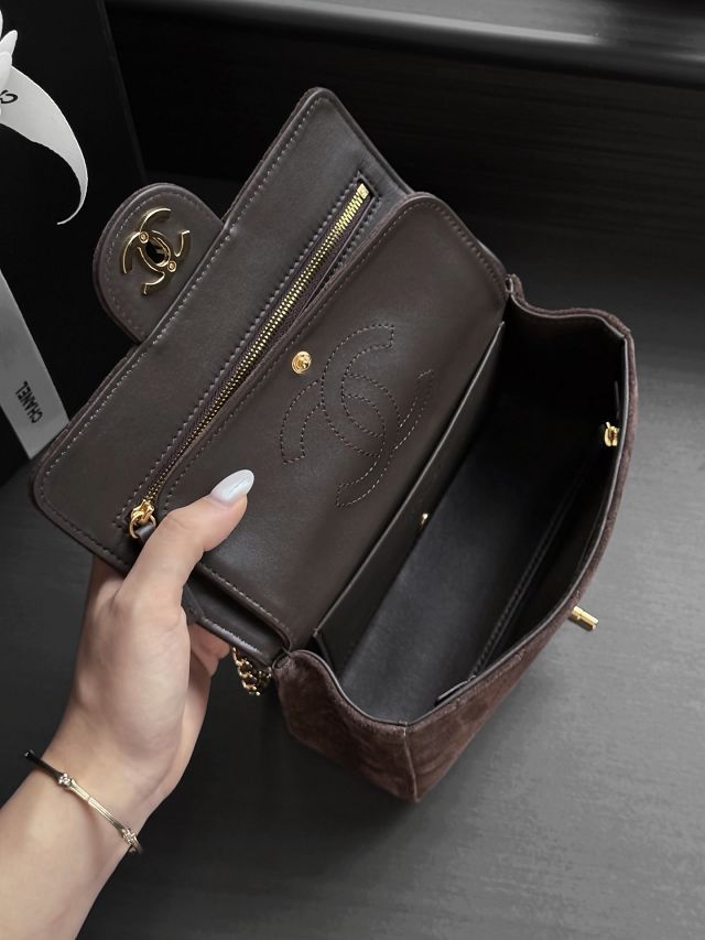 CC suede calfskin mini flap bag AS6281 dark brown