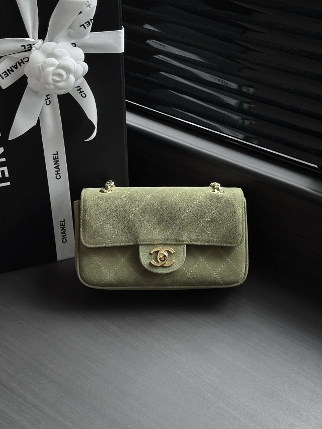 CC suede calfskin mini flap bag AS6281 green