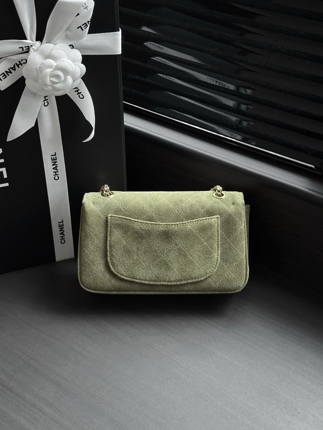 CC suede calfskin mini flap bag AS6281 green