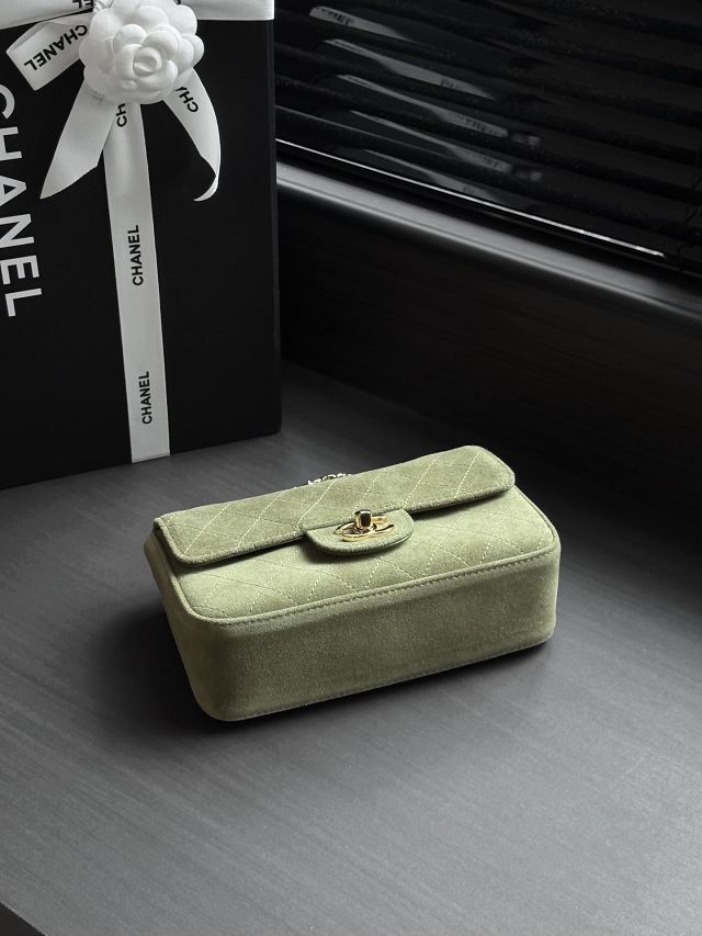 CC suede calfskin mini flap bag AS6281 green
