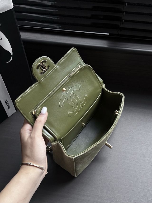 CC suede calfskin mini flap bag AS6281 green