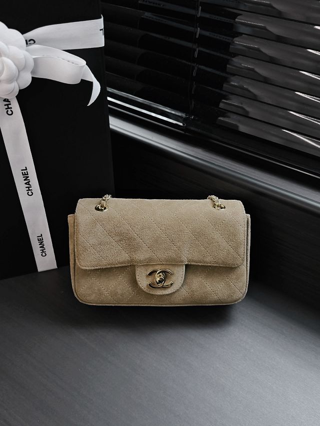 CC suede calfskin mini flap bag AS6281 light brown